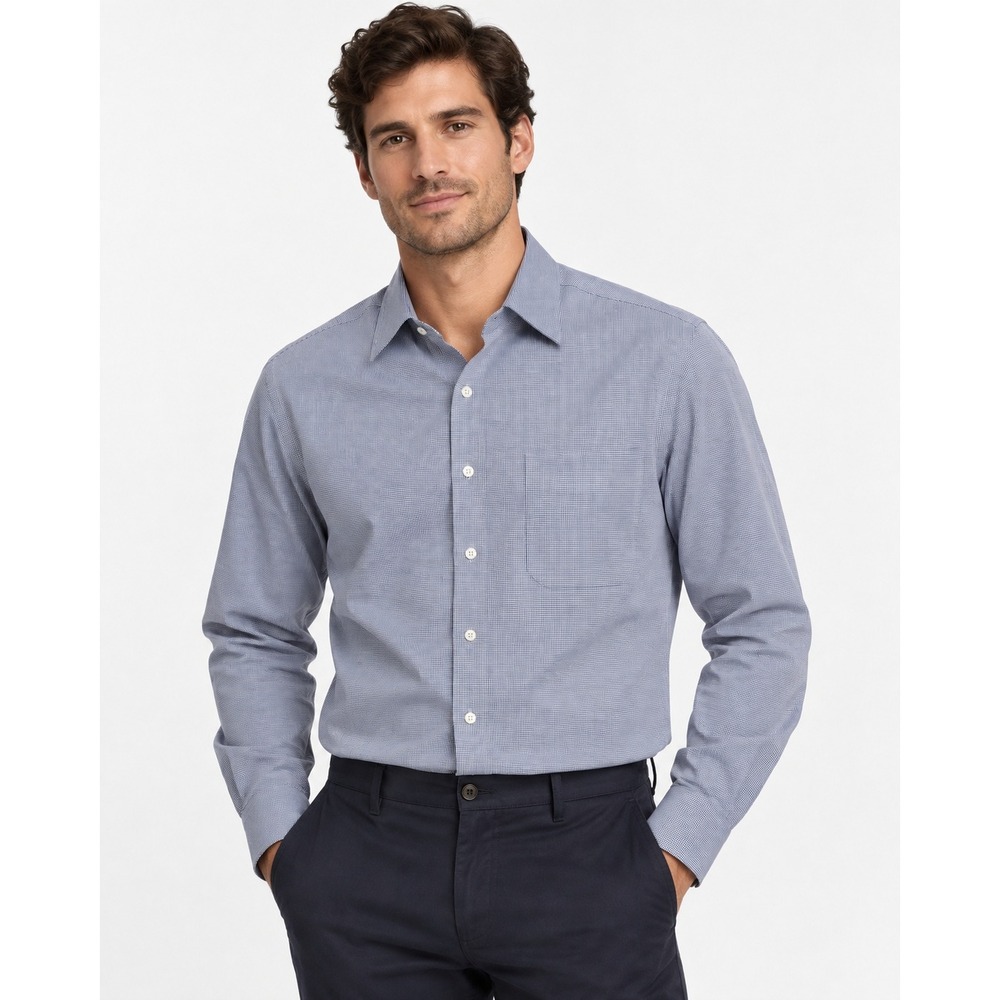 Giorgio Armani Le Collezioni Mens Navy White Micro Check Button Down Shirt 15.5